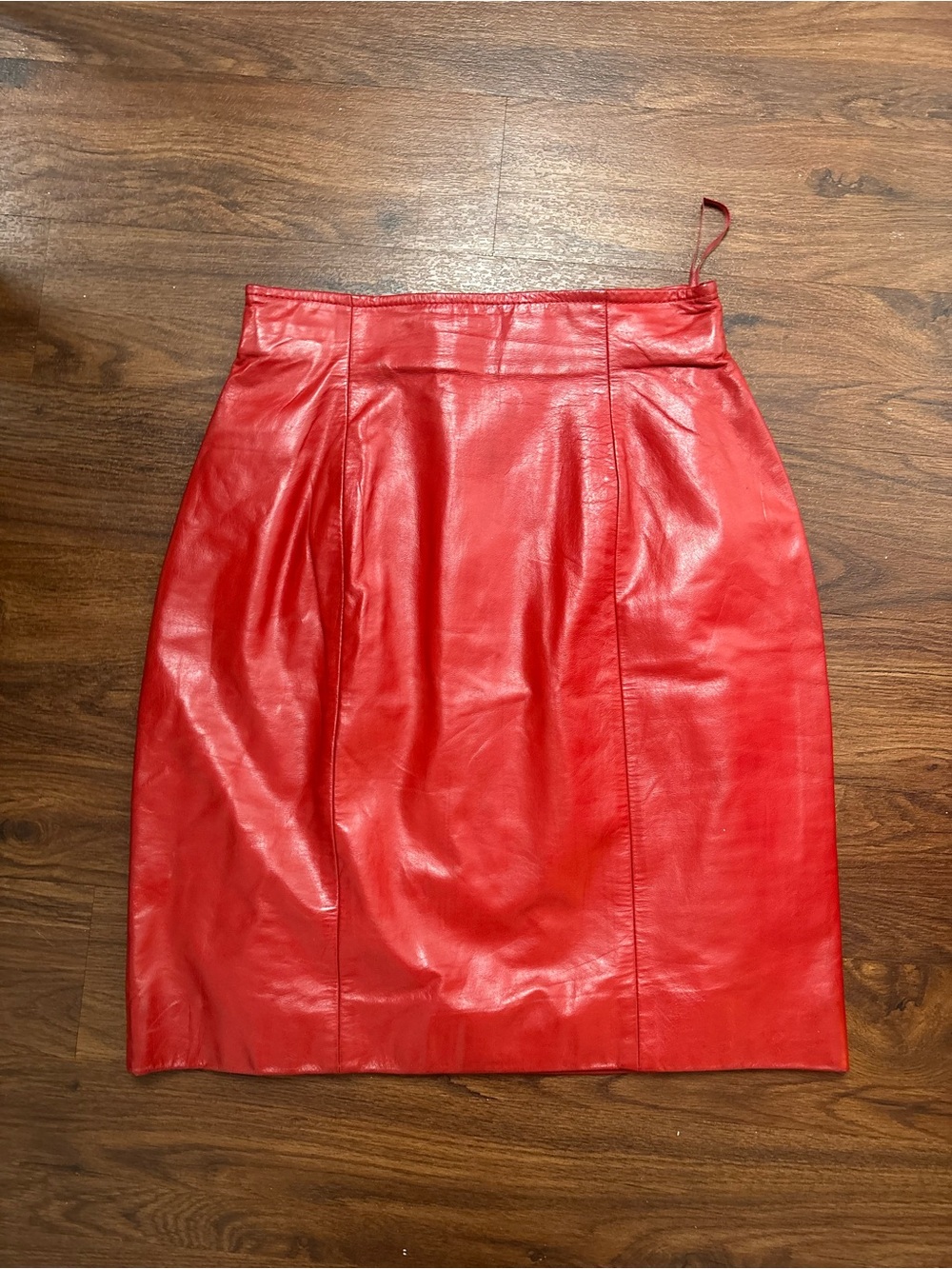 100% Red Leather Pencil Skirt - Women